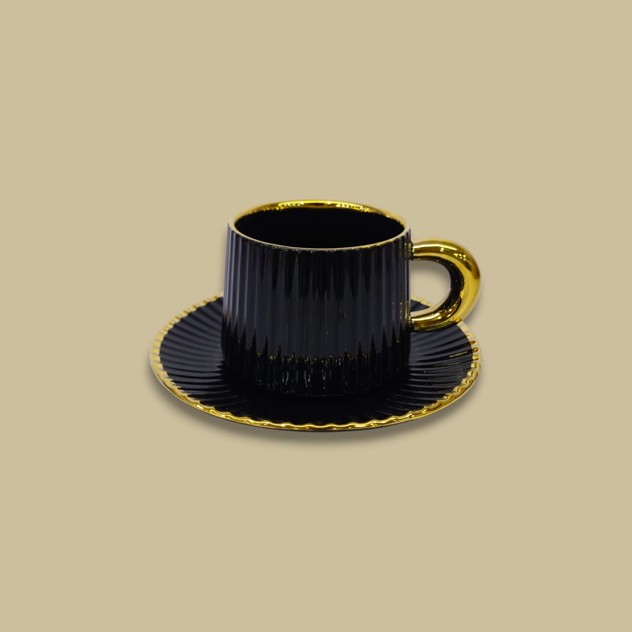 Fancy Porcelain 32-Piece Breakfast Set Black With Golden Line Borders