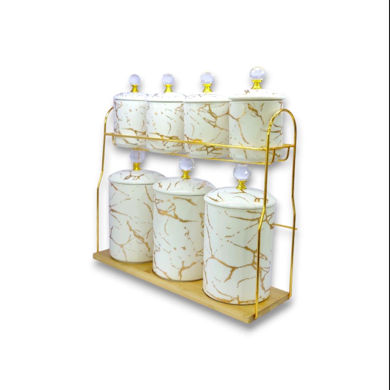 7-Piece Ceramic White Marble Spice Jar Set