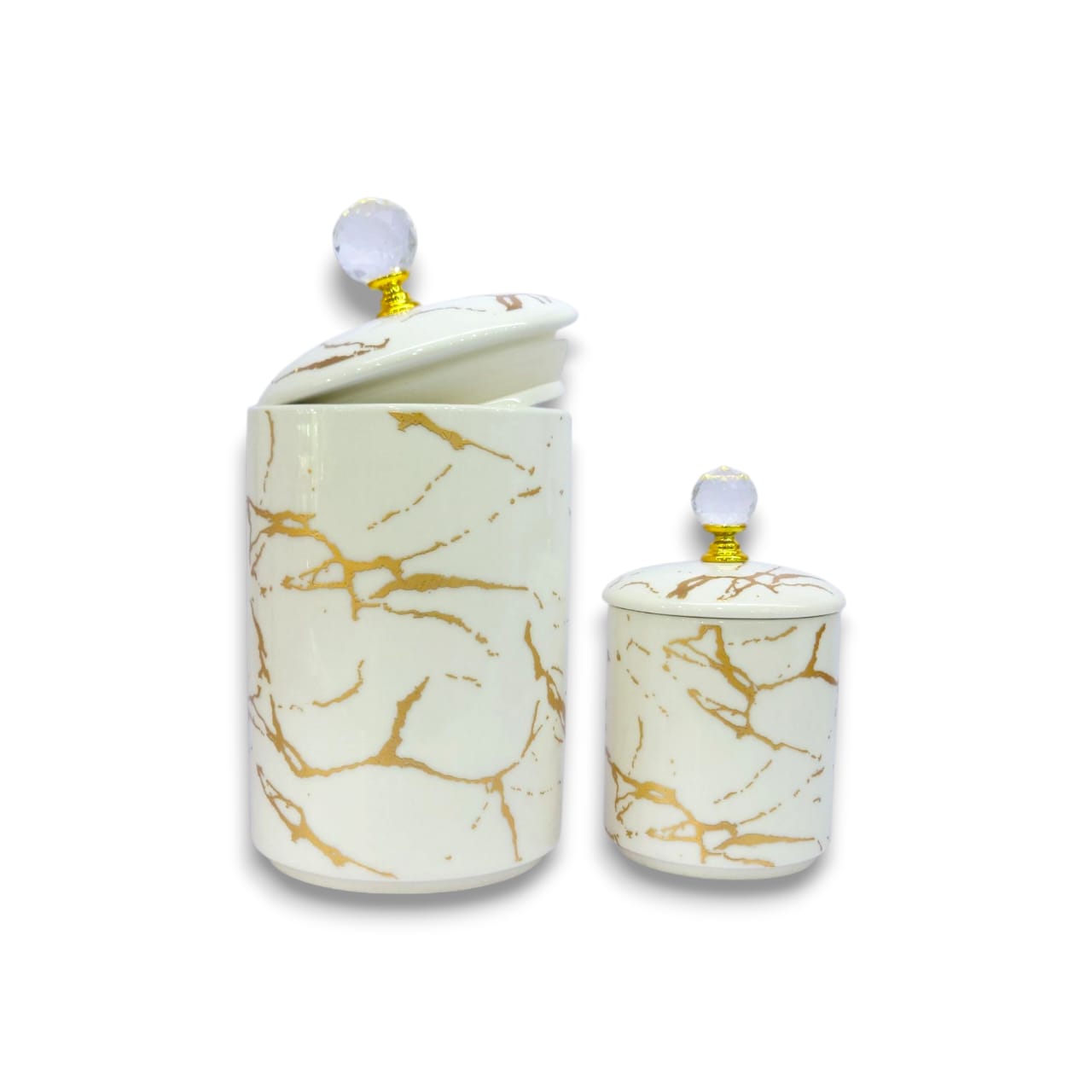 7-Piece Ceramic White Marble Spice Jar Set