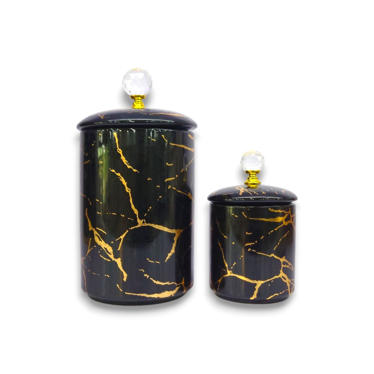 7-Piece Ceramic Black Marble Spice Jar Set
