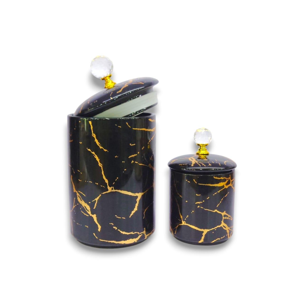 7-Piece Ceramic Black Marble Spice Jar Set