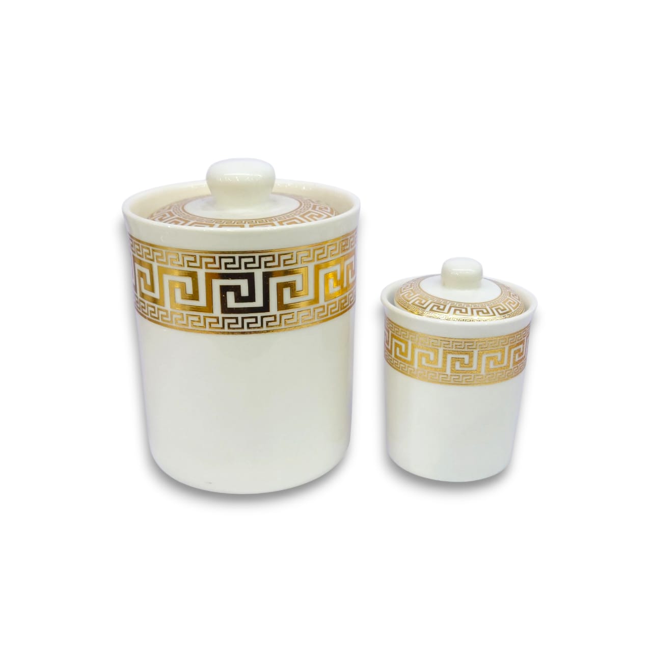 7-Piece Versace-Pattern Ceramic Spice Jar Set Golden