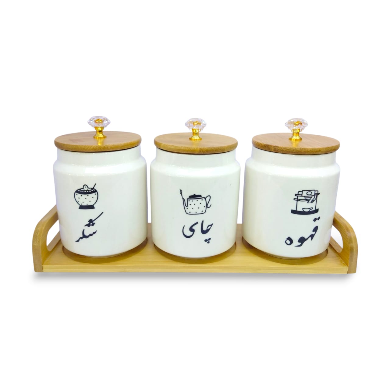 3-Piece Ceramic Spice Jar Set With Wood Lid