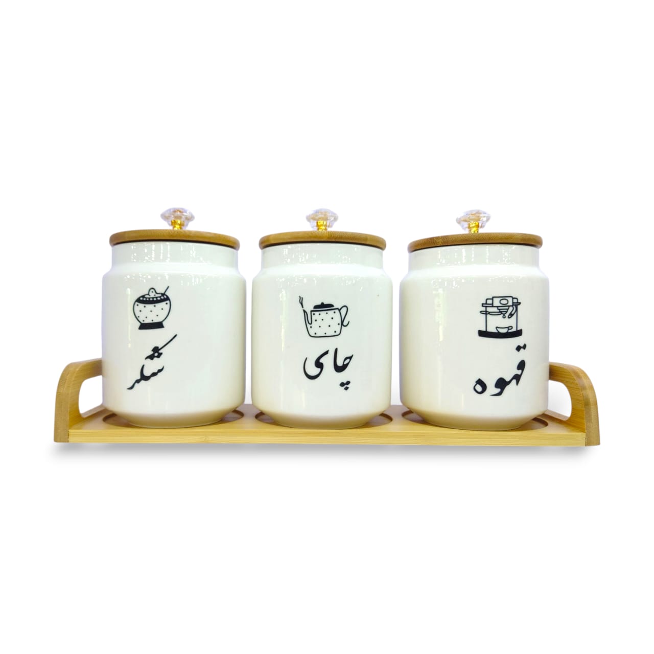 3-Piece Ceramic Spice Jar Set With Wood Lid