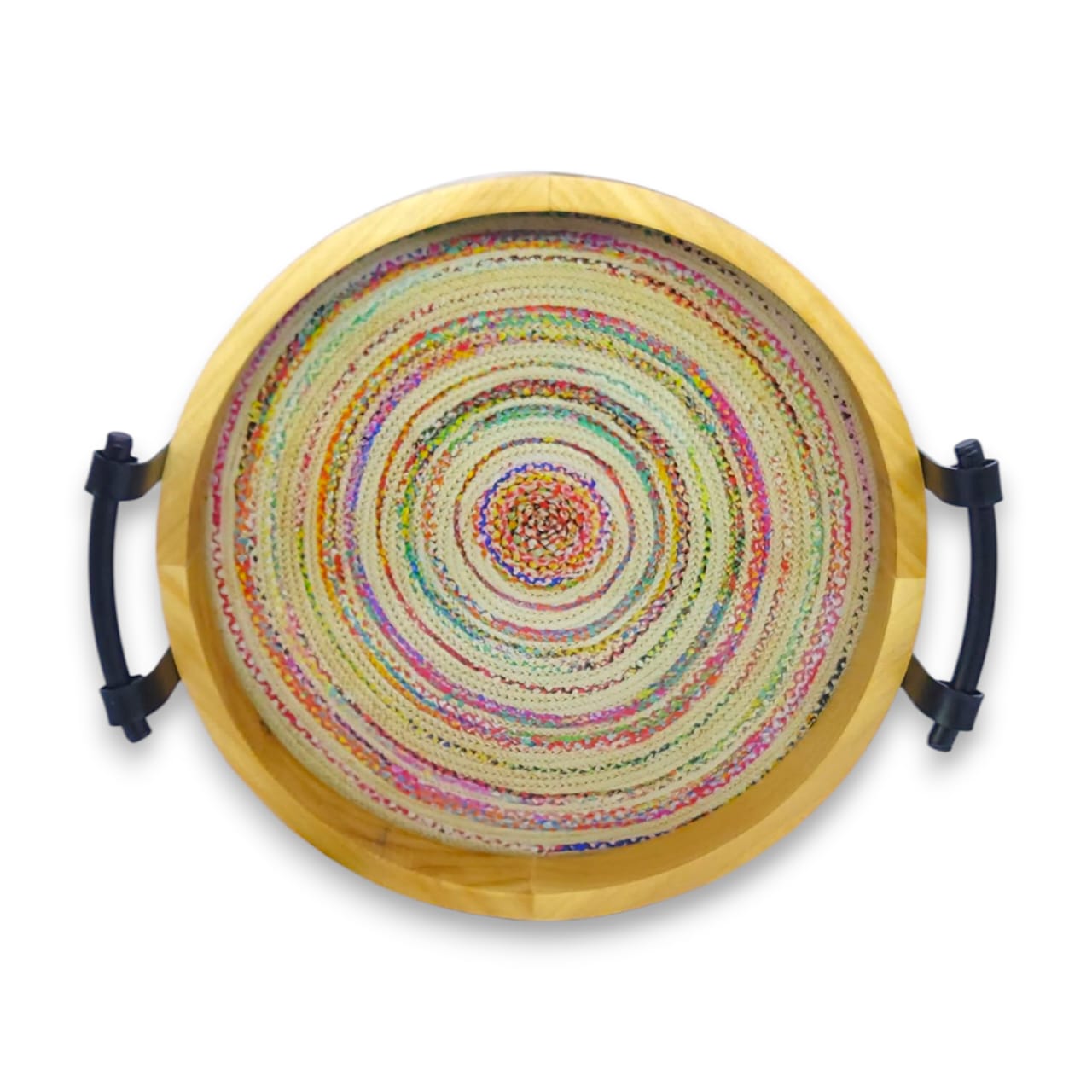2-Piece Round Wooden Tray Set
