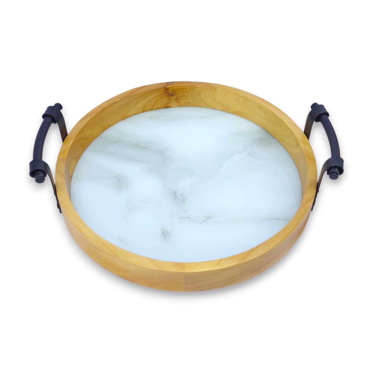 2-Piece Round Wooden Tray Set
