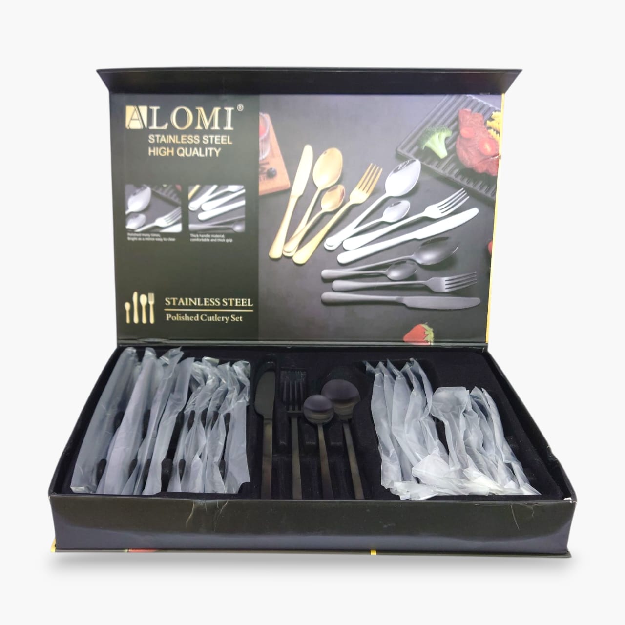 24-Piece Alomi Stainless Steel Cutlery Set Black