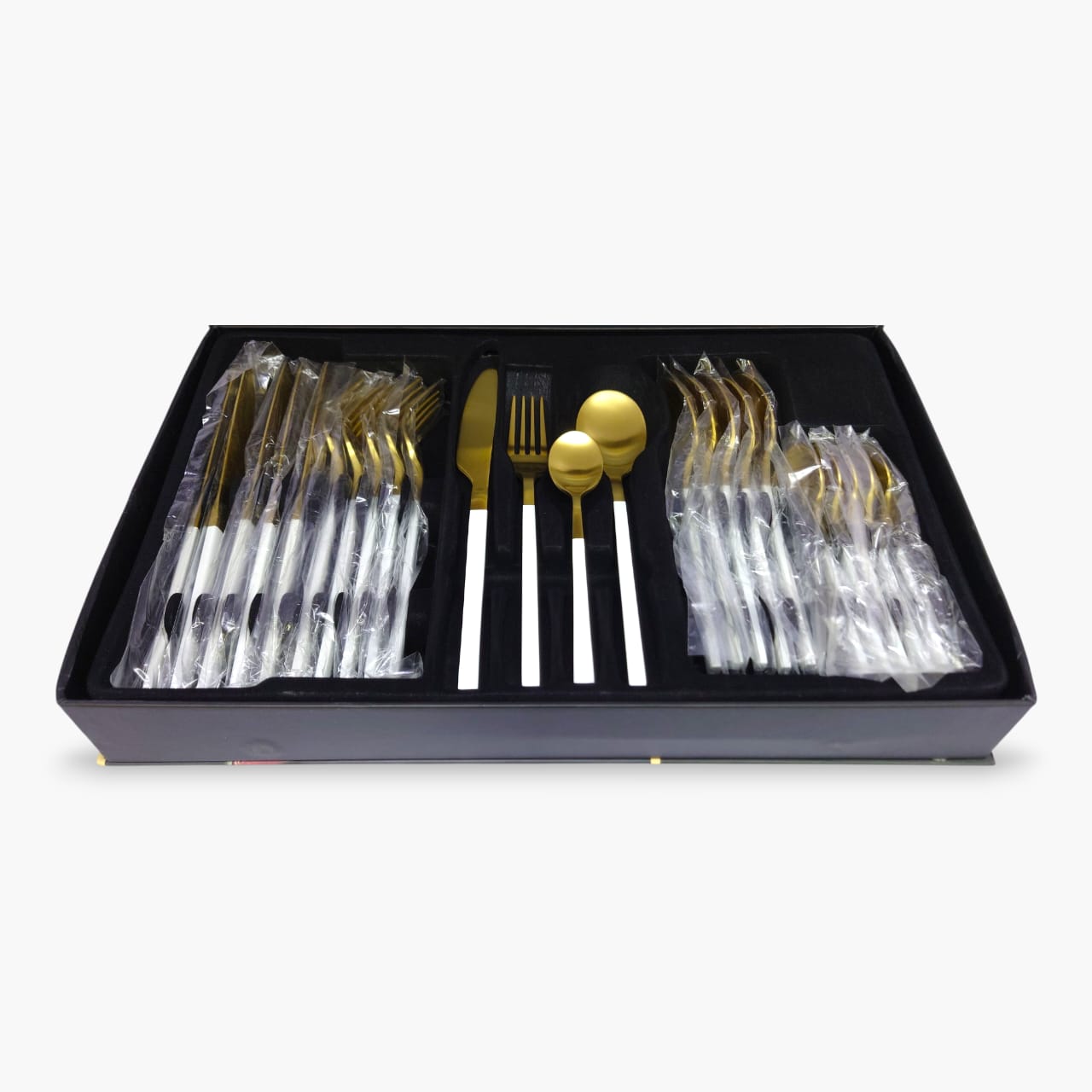 24-Piece Alomi Stainless Steel Cutlery Set White With Golden