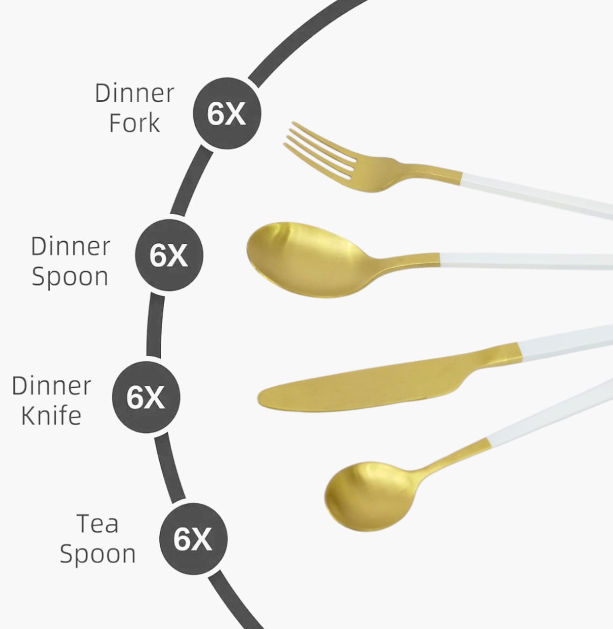 24-Piece Alomi Stainless Steel Cutlery Set White With Golden