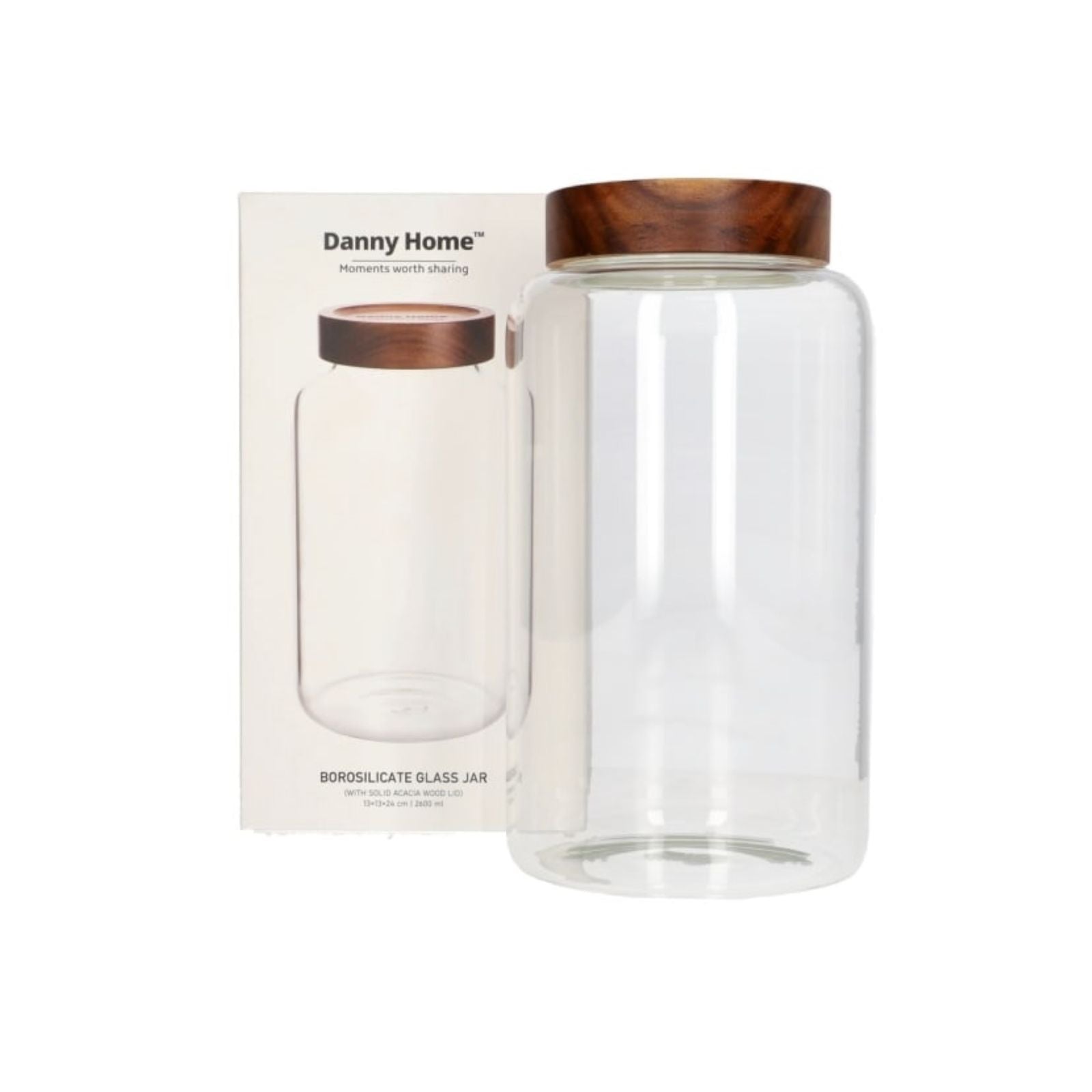 Danny Home Glass Borosilicate Jar With Wood Lid 2600 ML