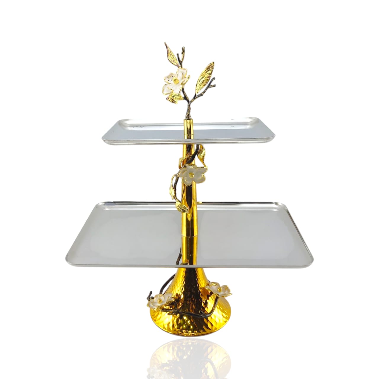2-Tier Fancy Stainless Steel Rectangle Dessert Stand