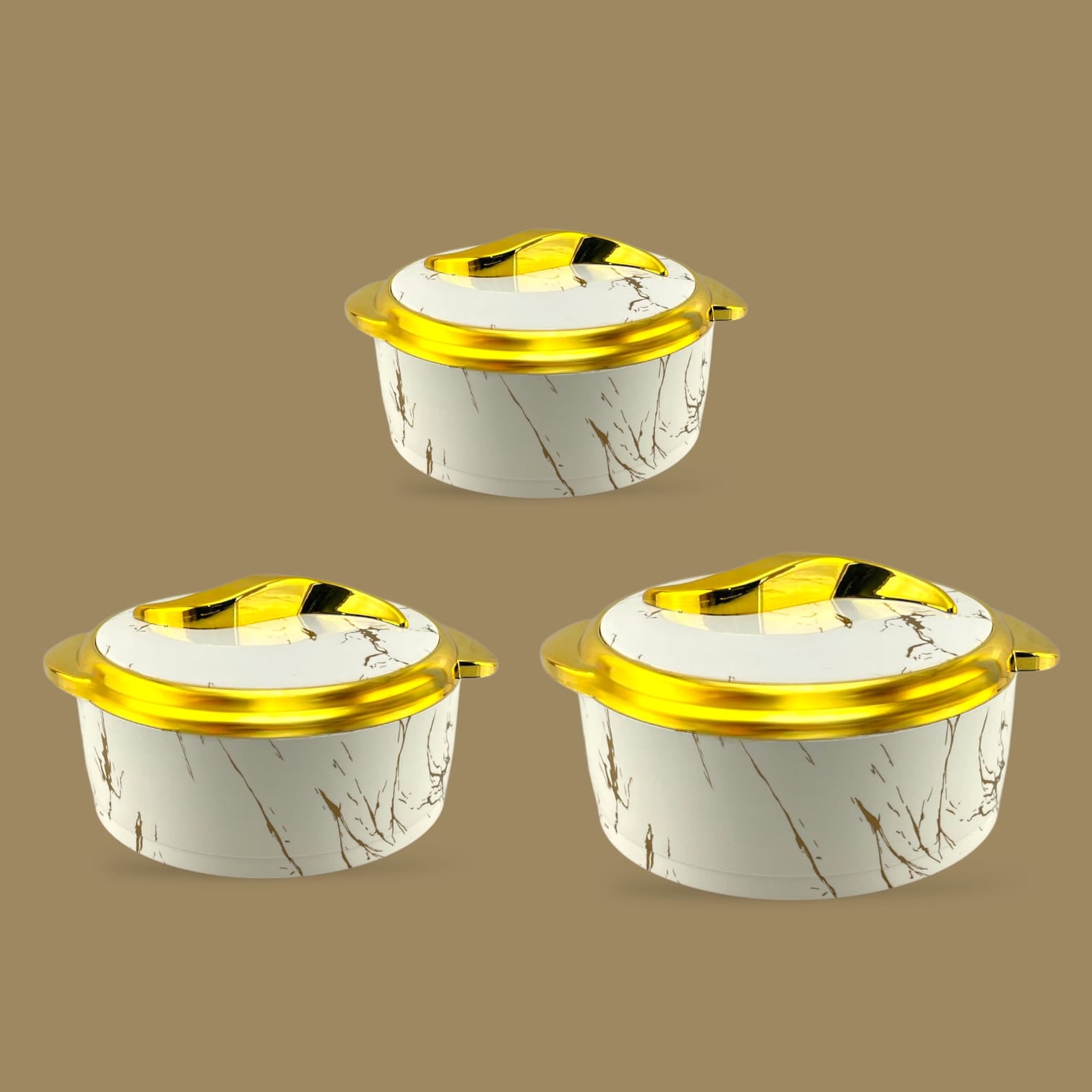 3-Piece Marble Design Hot Pot Set Golden