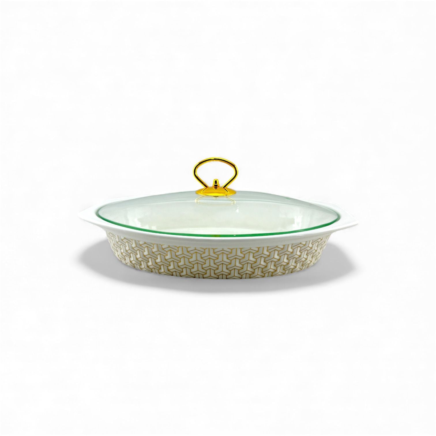 S/W Oval Food Warmer 3-Piece Set White With Golden Stand