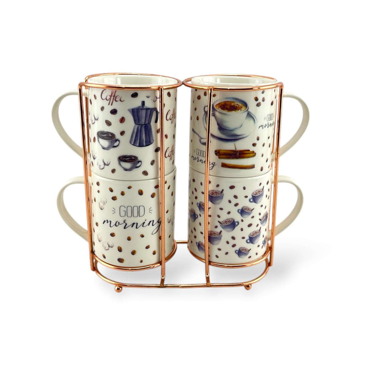 4- Piece Coffee Mug Set With Stand