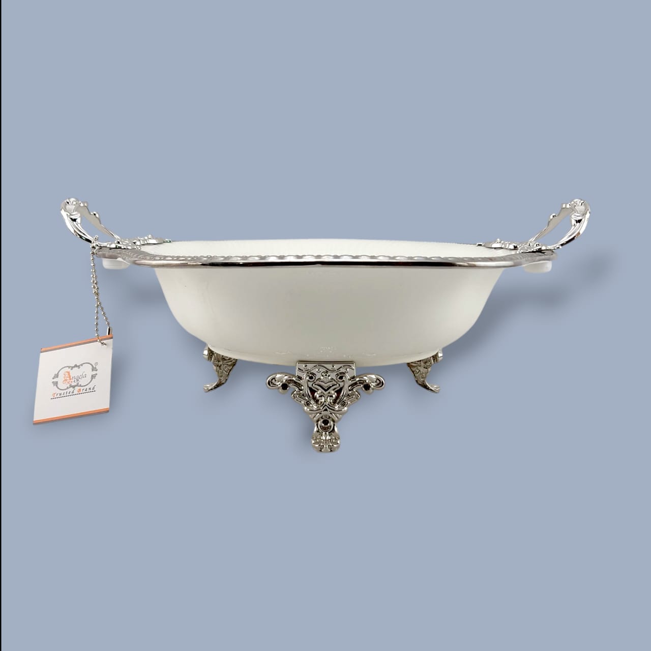 Angela Country Square Silver Blue Roses Porcelain Serving Footed Dish 28*28 CM (AB-48)