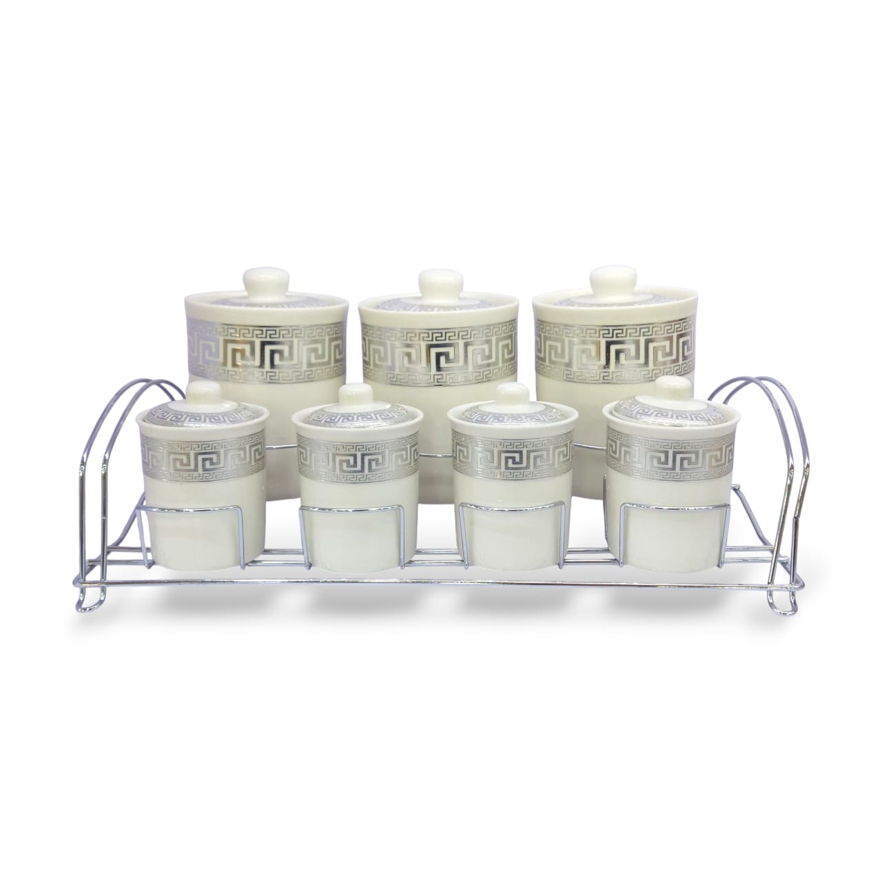 7-Piece Vesace-Pattern Ceramic Spice Jar Set Silver