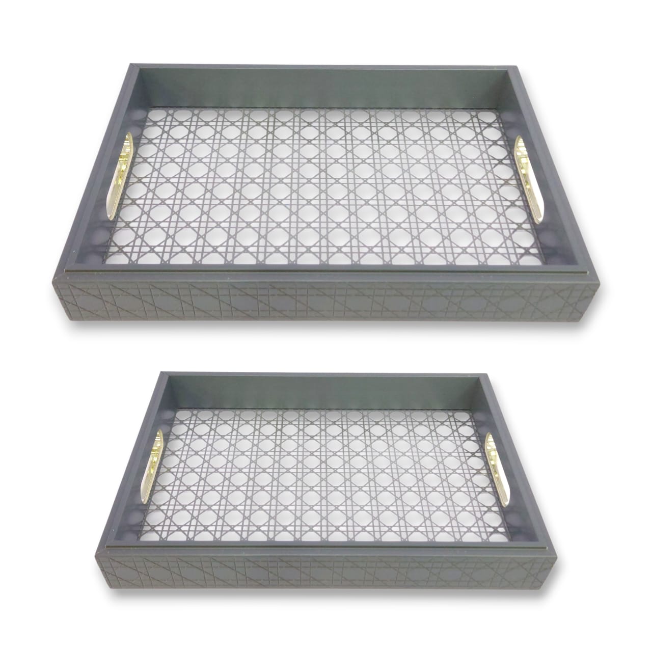 2-Piece Fancy Wooden & Acrylic Tray Set