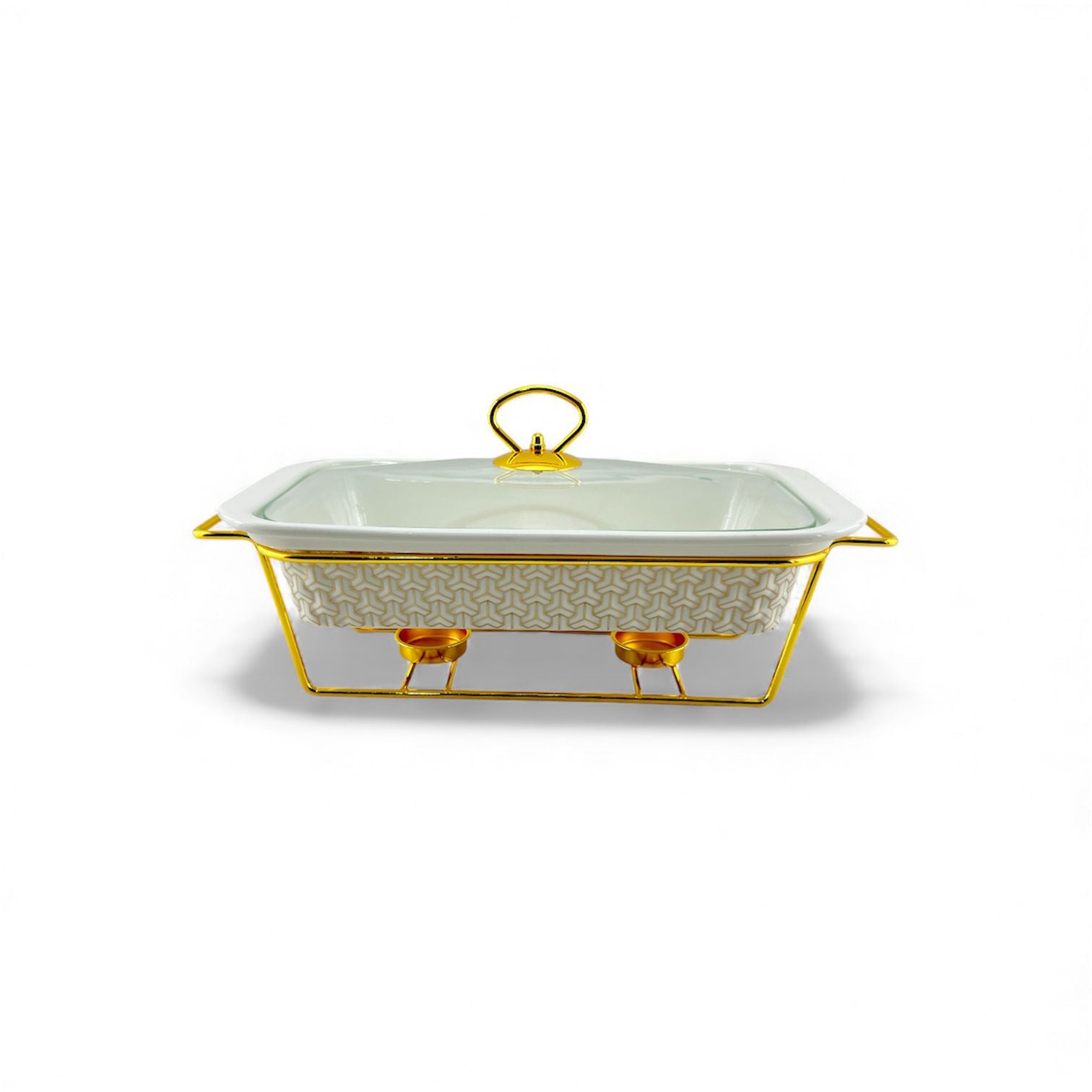 S/W Food Warmer 3-Piece Set White With Golden Stand