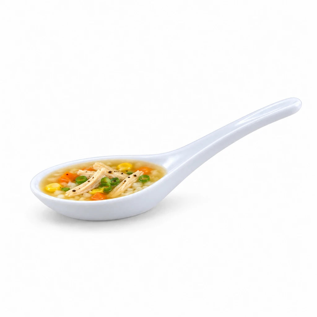 Blaze Mel Melamine 5.5-Inch Soup Spoon - Red, Yellow, Black & White