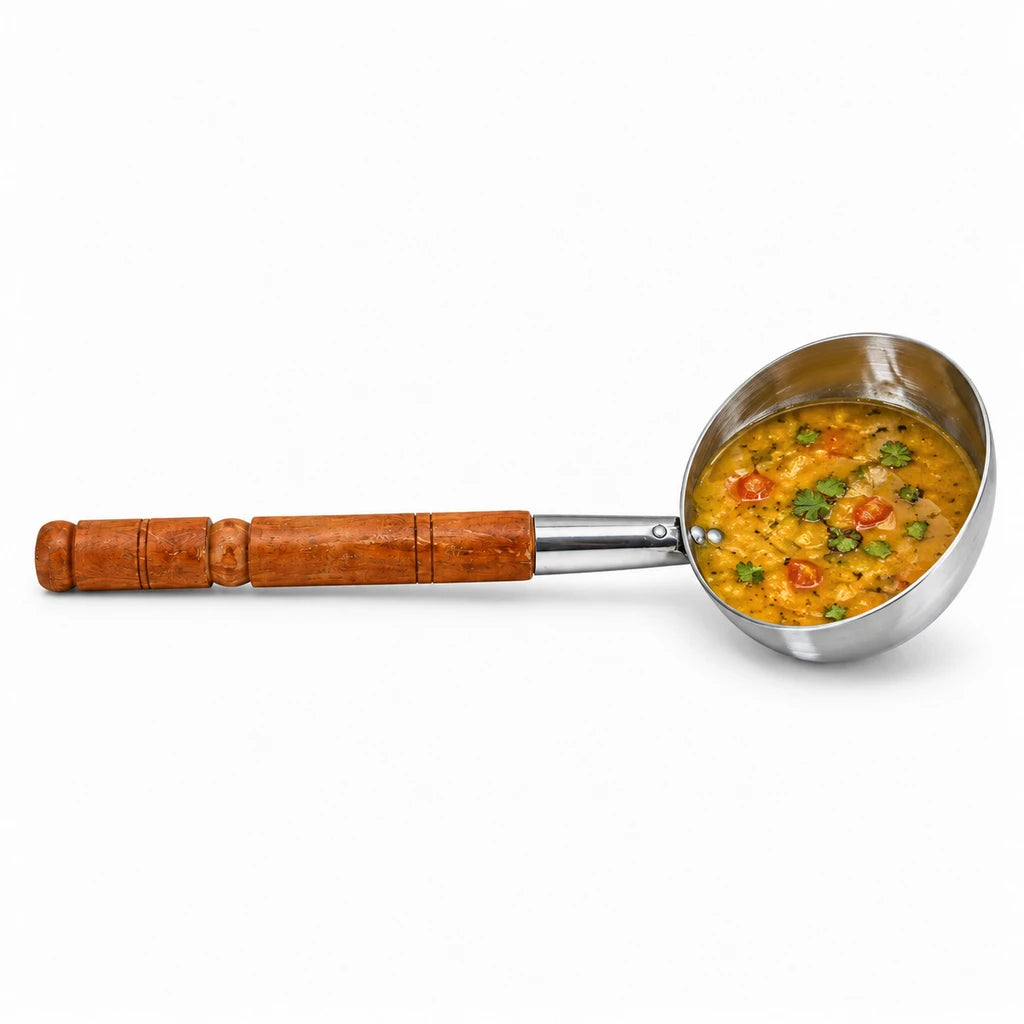 Stainless Steel Serving Ladle (Doora) with Wooden Handle