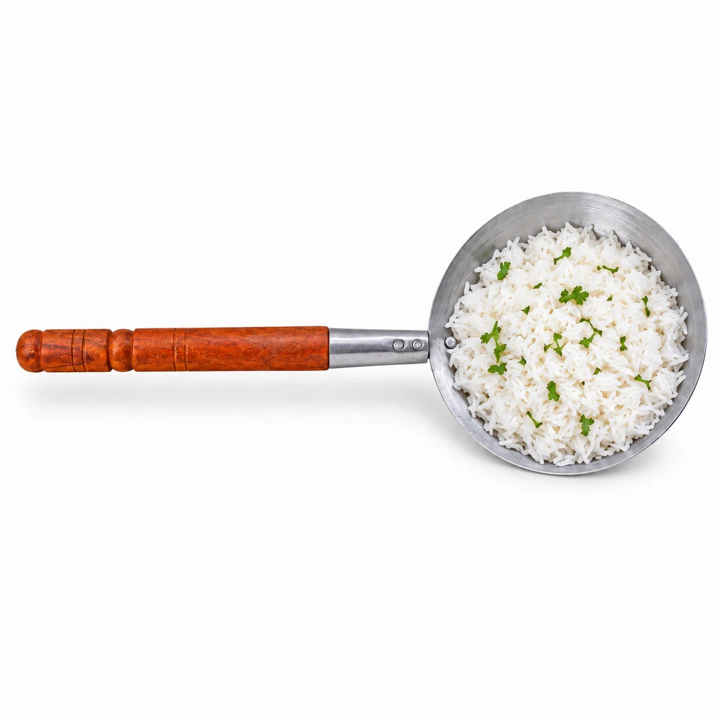 Stainless Steel 8-Inch Rice Serving Ladle (Doora) with Wooden Handle
