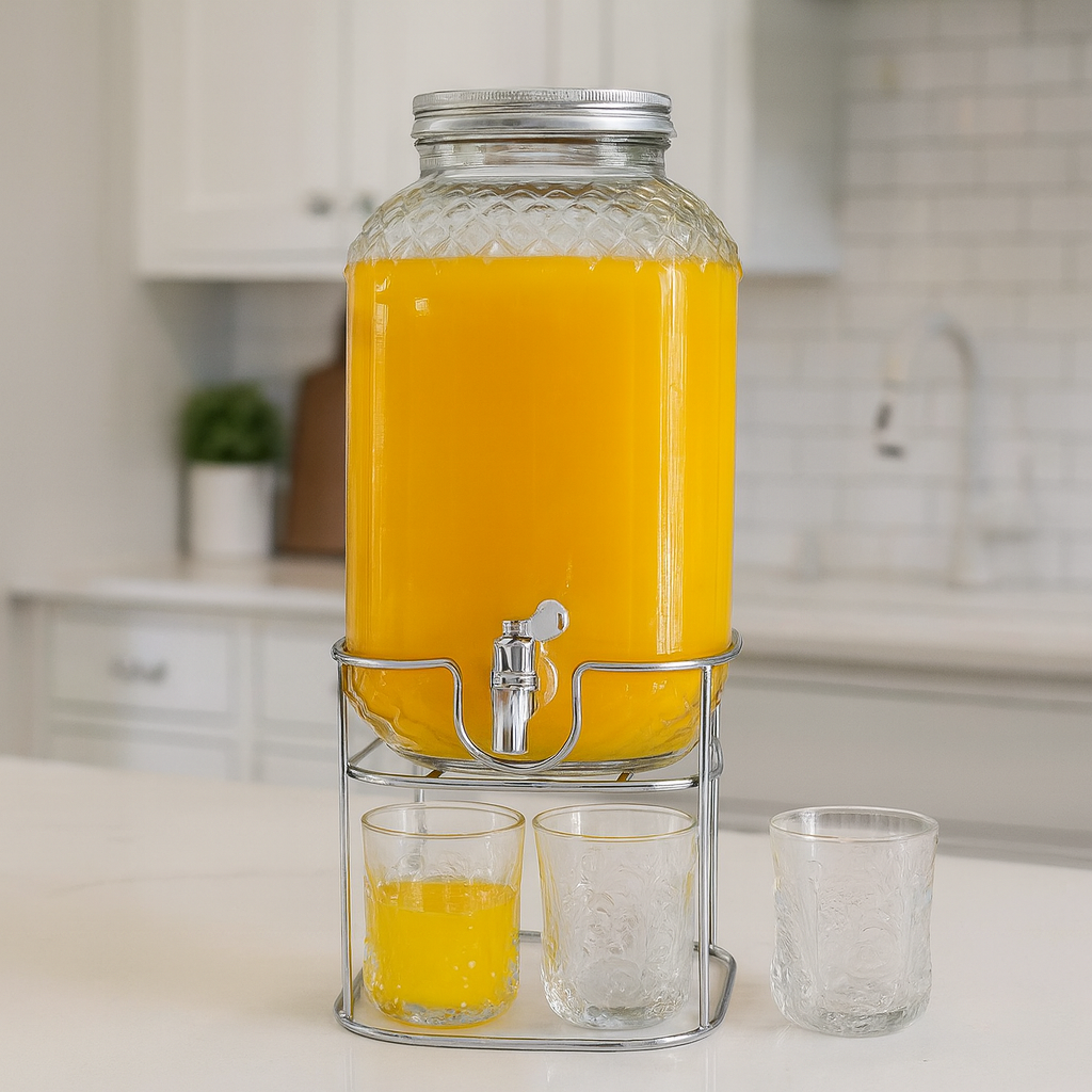Danny Home 4 Liter Beverage Dispenser With 4 Glasses & Stand