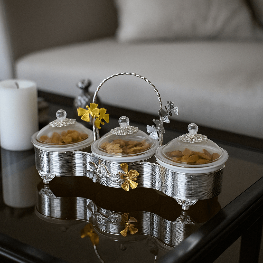 Fancy 3-Portion Silver Dry Fruit Dish