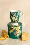 Porcelain 300ml Green Flower Design Mug with Gift Box